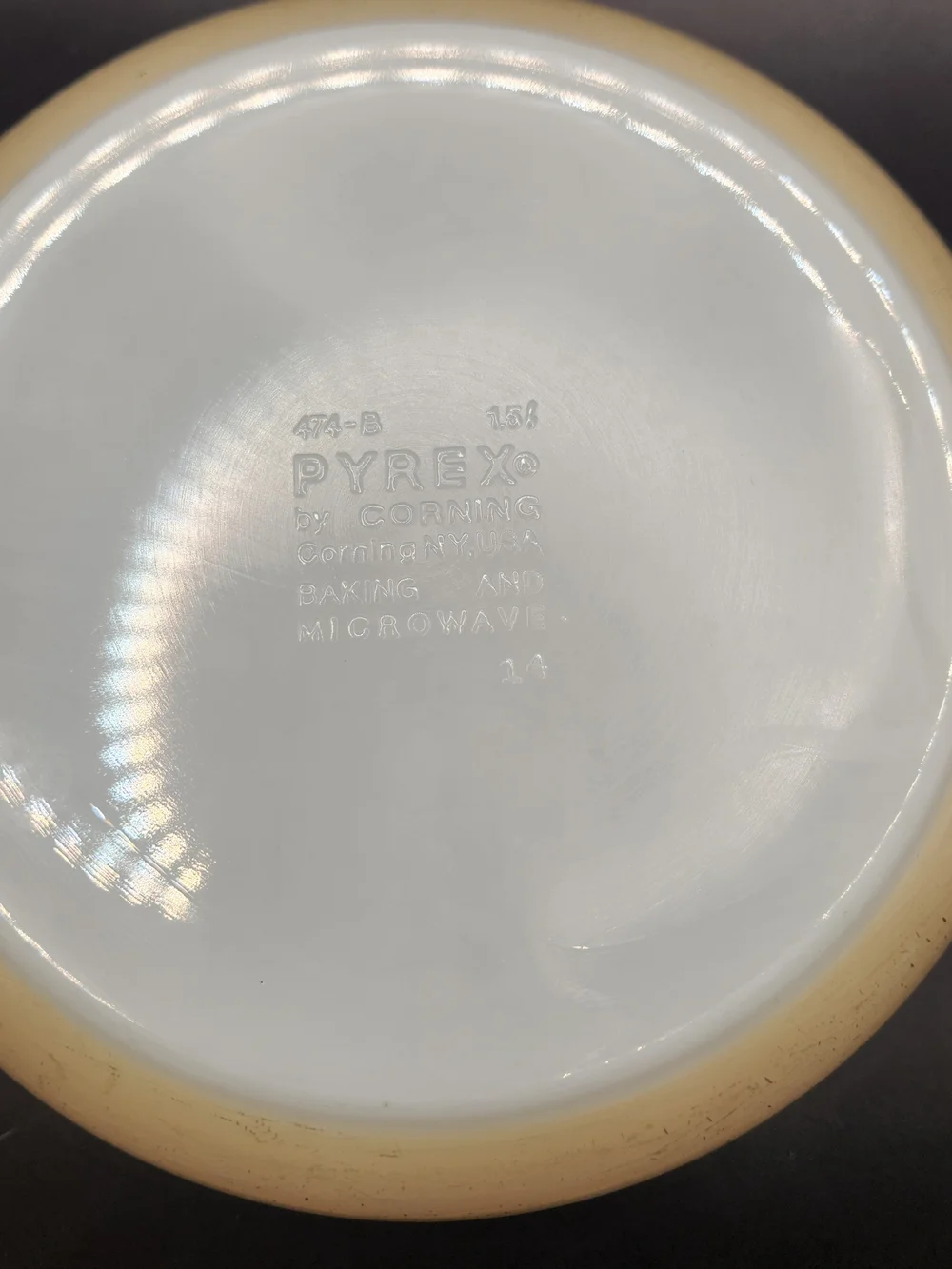 Vtg Pyrex 1.5 qt Homestead Speckled Tan and Blue Casserole Dish #474-B. HR
